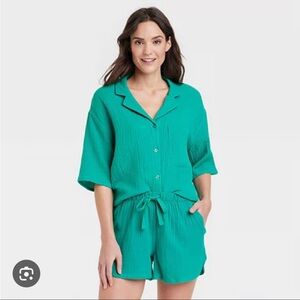 Stars Above | Teal Gauze Button-Up Shirt and Shorts Set | Women’s XL